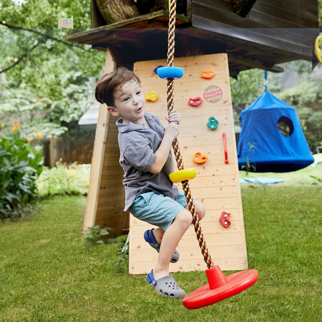 HAPPY PIE PLAY&ADVENTURE Kids Four Knotted Platforms Climbing Rope for Playground Sets / Tree House Exercise Toy (Multicolor, Red Base): Sports & Outdoors
