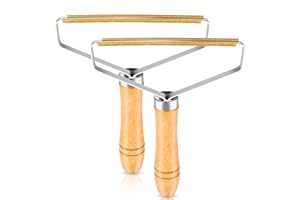 RELUEN Pet Hair Removers 2 Pack Reusable Metal Lint Remover Tool – Durable Pet Hair Remover Tool with Wooden Handle | Portable Fabric Shaver Fuzz Cleaner for Clothes, Carpet & Furniture, Couch