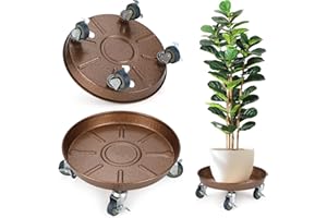 PRAQECZ 2 Pack Plant Caddy with Wheels, 13.4" Rolling Plant Stand 265 LBS Heavy Duty Metal Tray No Holes with Large Metal 360° Lockable Caster Wheels for Outdoor Indoor Large Plant Pots, Flower Pot, Patio