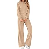 MASCOMODA Womens Fall Sweatsuits Two Piece Sets Crewneck Long Sleeve Tops Wide Leg Pants Casual Travel Lounge Set Track Suits