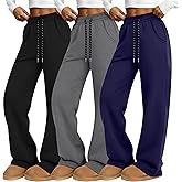 Oakgarden 3 Pack Women's Barrel Leg Pants High Waisted Baggy Lounge Pants Drawstring Wide Leg Sweatpants Joggers with Pockets