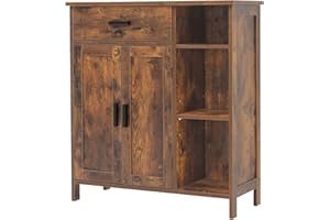WEENFON Storage Cabinet, Coffee Bar Cabinet with Doors and Shelves, Freestanding Cupboard with Drawer, for Living Room, Dining Room, Rustic Brown