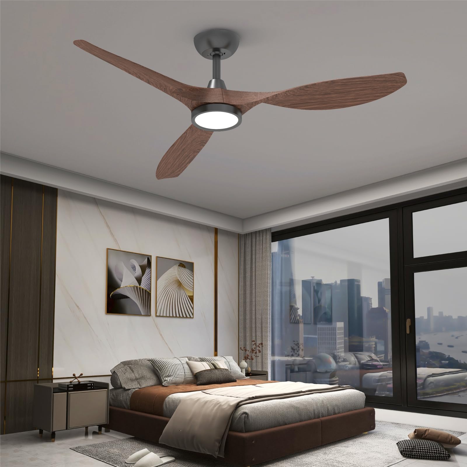 Roomratv 52 Inch Ceiling Fan With Light - Quiet Reversible DC Motor, 3 Color Temp LED, Remote Control, Modern White Gold