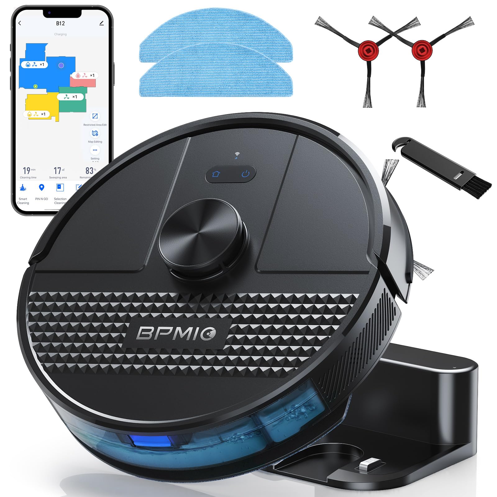 Photo 1 of BPMIO Robot Vacuum and Mop Combo 4500Pa Max Suction with LiDAR Navigation Smart Mapping, 145 Min Runtime Customized Cleaning Schedule, Works with Alexa/WiFi/App, Great for Pet Hair, Carpet, Hard Floor