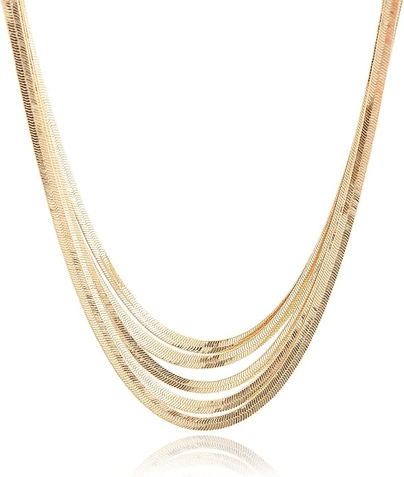 Spinningdaisy Bedazzling Multi Layer Herringbone Strand Necklace (Gold