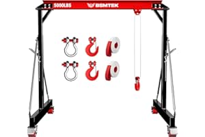 BSMTEK 2 Ton Gantry Crane 5000lbs Capacity, 2025 Upgraded Adjustable Height (8.53-12.47 FT), Width (9.06 FT), Steel I-Beam Construction, Portable Shop Hoist for Factories, Warehouses, Auto Repair, Red