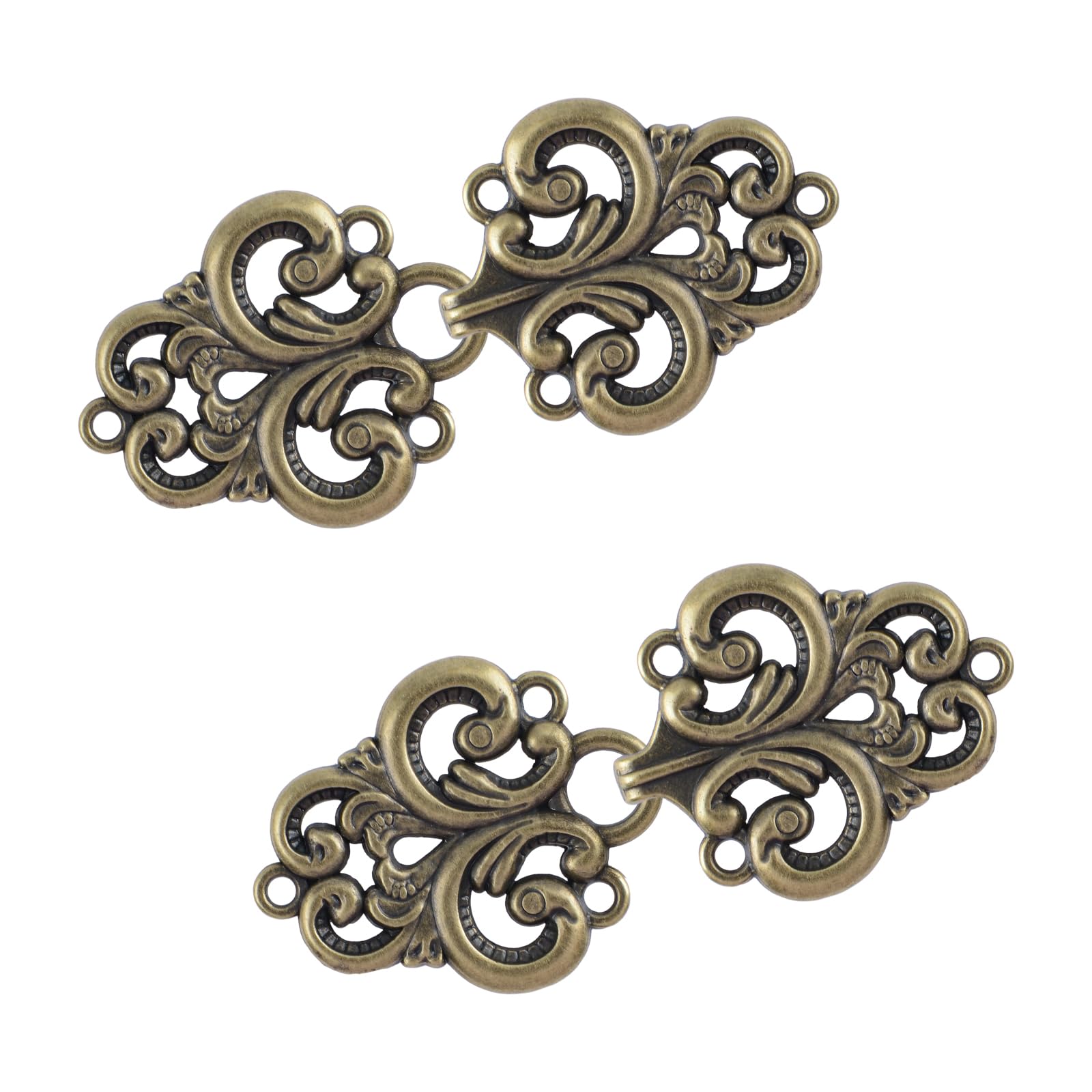 WANDIC Cloak Clasp Fasteners, 2 Pairs of Swirl Flower Cape Fasteners Sew On Hooks and Eyes Cardigan Clips, Antique