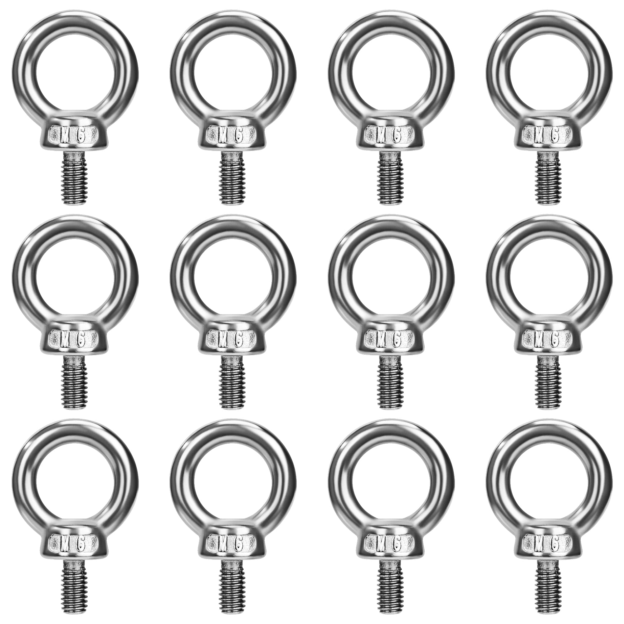 QIMEI-SHOP Eye Bolts M6 304 Stainless Steel Lifting Ring Eye Bolts Male Thread Screw for Fasteners Lifting Equipment 12 Pcs — image 1