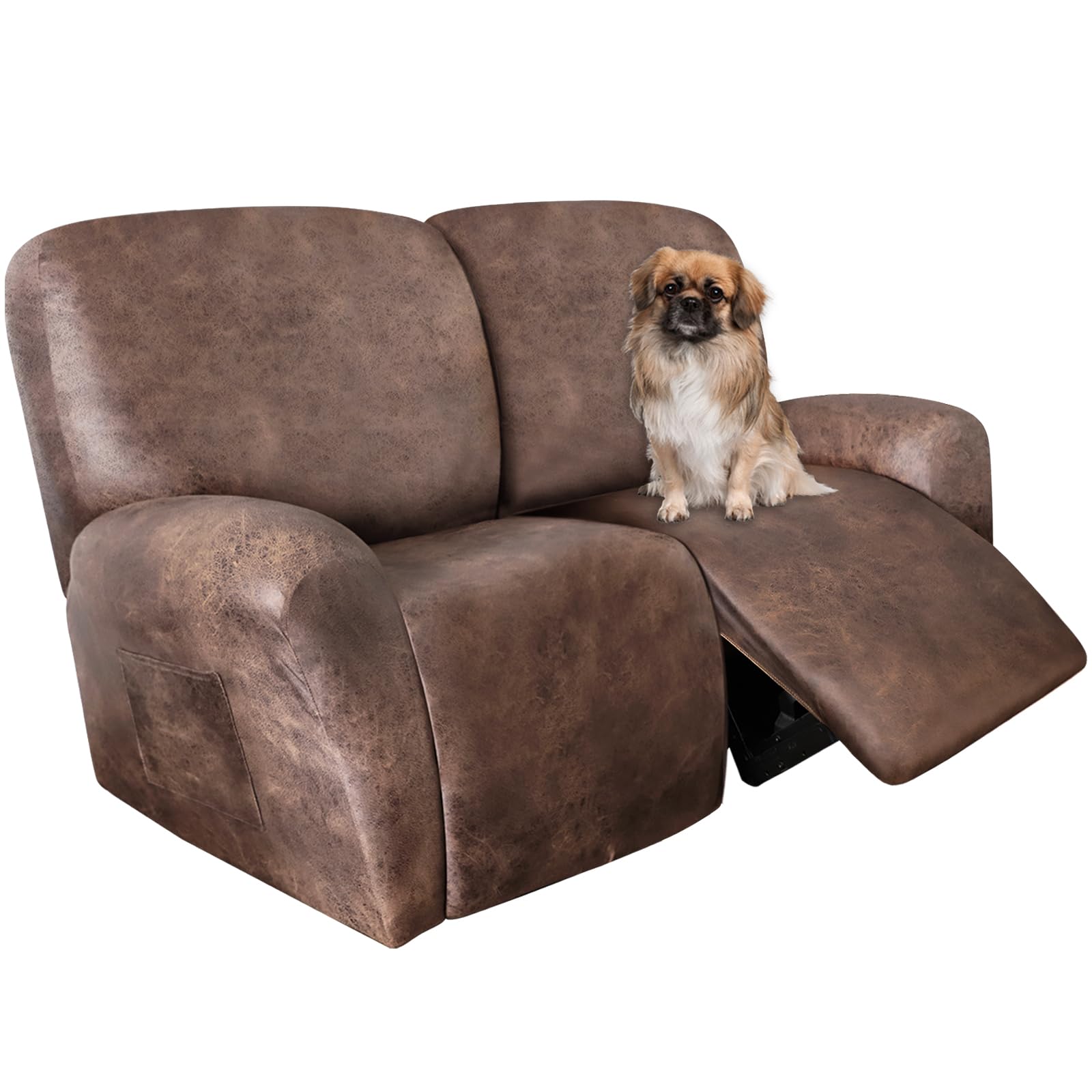 Photo 1 of ANARACHON Loveseat Recliner Cover Leather Look Recliner Loveseat Covers Recliner Sofa Cover for 2 Seater Reclining Couch Spandex Fabric Washable 6 Pieces (2 Seater, 02 Light Brown)