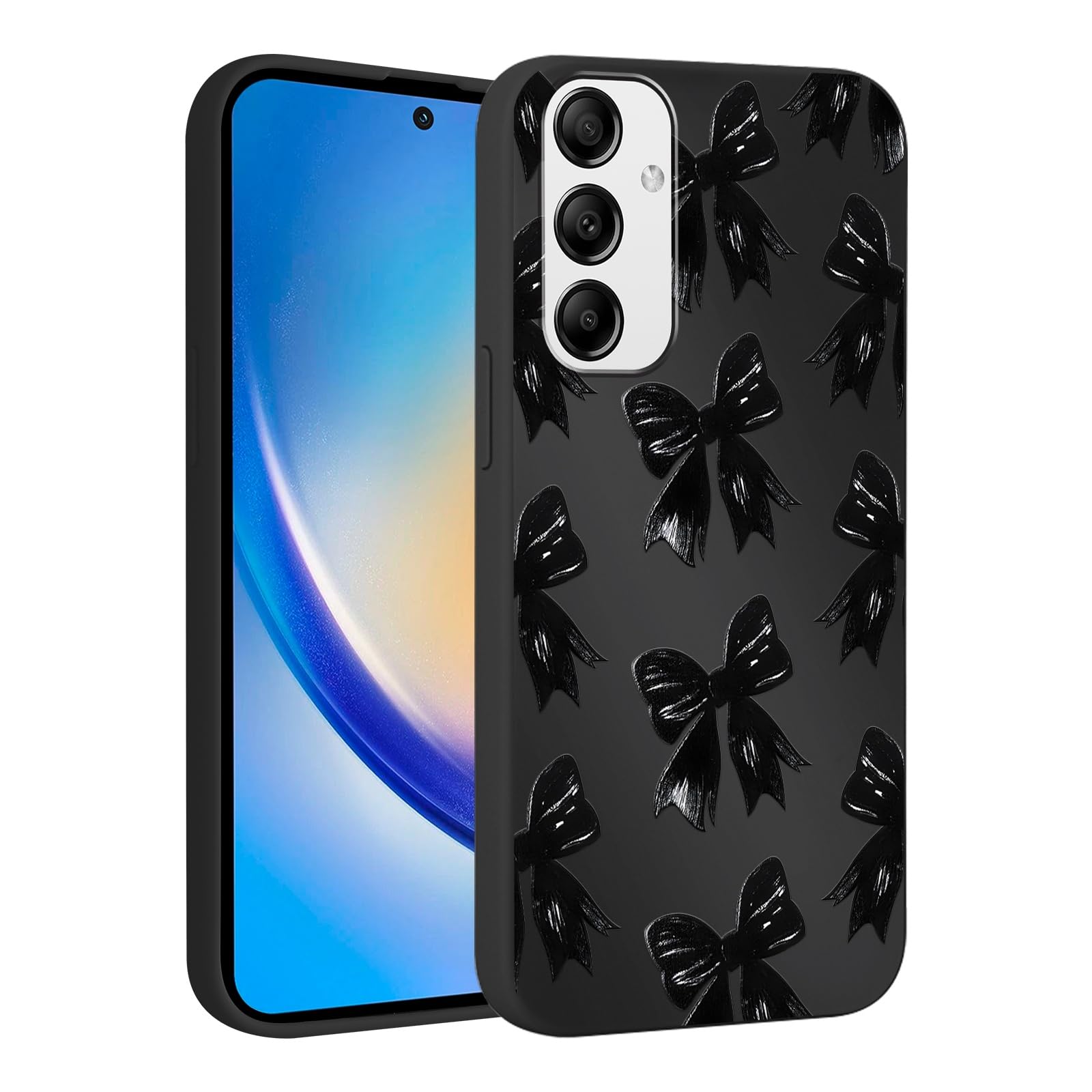 lioscre Cute Bow Phone Case for Samsung Galaxy A35 5G 6.6", Aesthetic Coquette Black Ribbon Bowknot Pattern Print Design Case Soft Slim Shockproof TPU Protective Funda Cover for Women Girls
