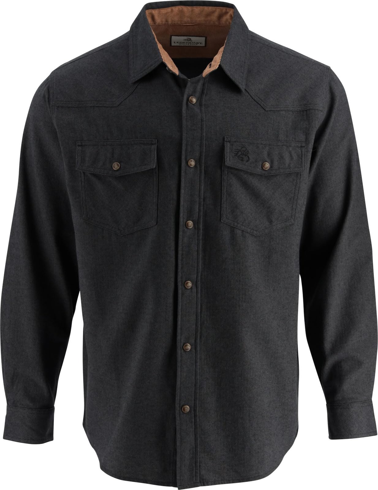 Legendary Whitetails Mens Western Flannel Shirt Button Up Brushed Cotton, Black Herringbone, MED Image