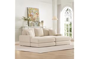 JEEOHEY Oversized Chaise Lounge Chair Indoor with 2 Ottomans,86.6" W Corduroy Upholstered Comfy Sofa,Modern Couch with Deep Seat,Leisure Reclining Sleeper Chair for Living Room,Bedroom,Office(3 Seater,Beige)