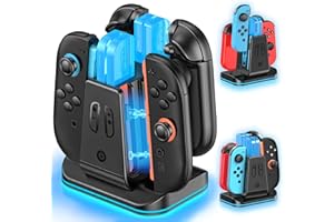 RYSKER Switch 2 & 1 Controller Charger, 2-in-1 Charging Dock for Nintendo Switch 2025 / OLED/Original Joycons, Fast Charger Station with 9 RGB Modes, for Joy-Con 2/1 Accessories, with USB-C Cable
