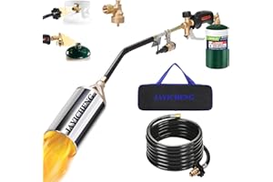 JAYICHENG Propane Torch Weed Burner,High Output Blow Torch with Storage Bag and 1lb Propane Cylinder Converter, Flamethrower with 10 FT Hose and Turbo Trigger for Weeding,Roofing,Melting