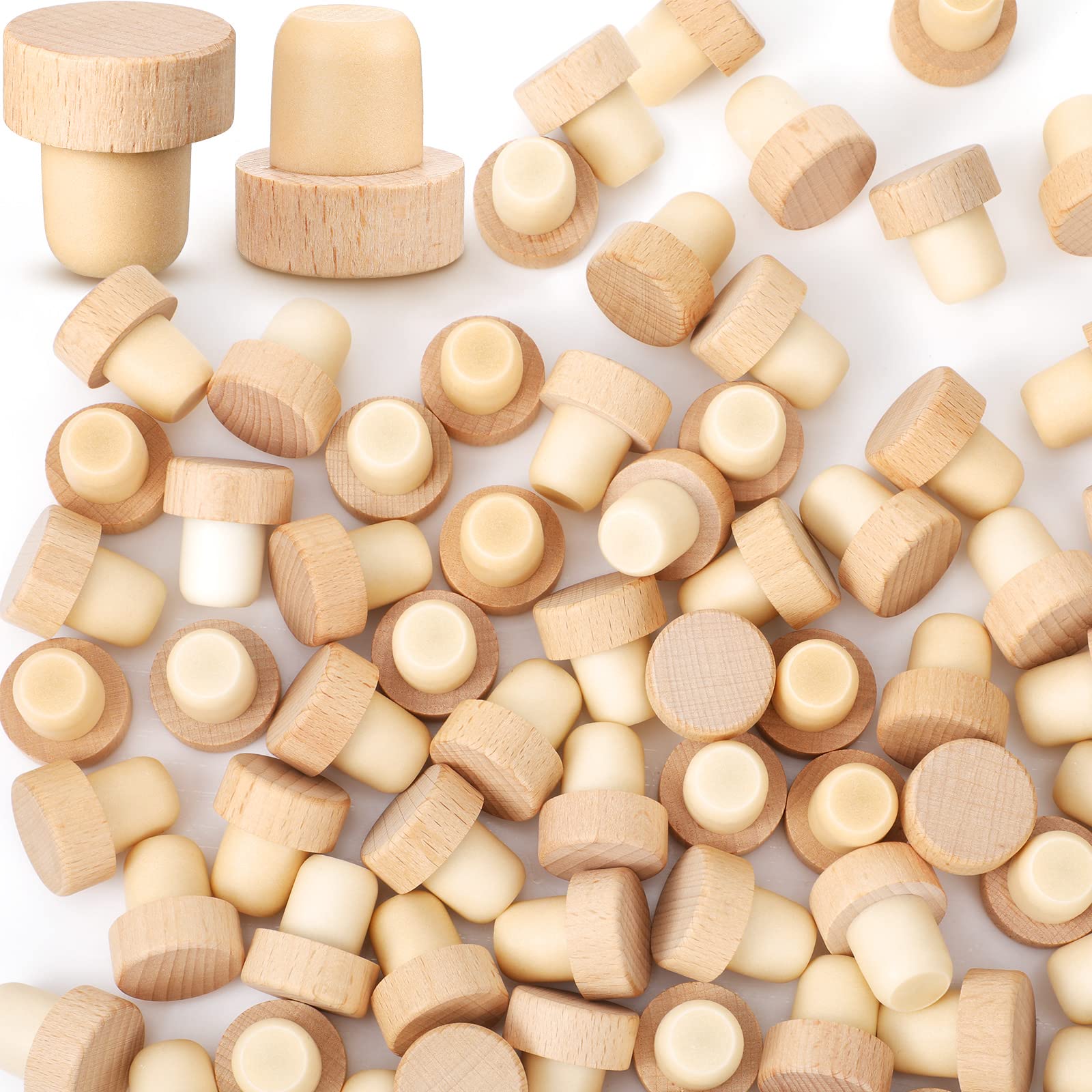 Photo 1 of Yalikop 96 Pcs T Shaped Cork Plugs Reusable Wooden & Rubber Wine & Beer Bottle Stoppers