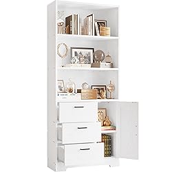 IRONCK Bookshelf with Door and 3 Drawers, 71in Tall