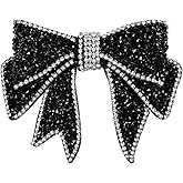 Black Rhinestone Bow Hair Clip - Elegant French Flat Clip - Black Hair Bow for Women Gift
