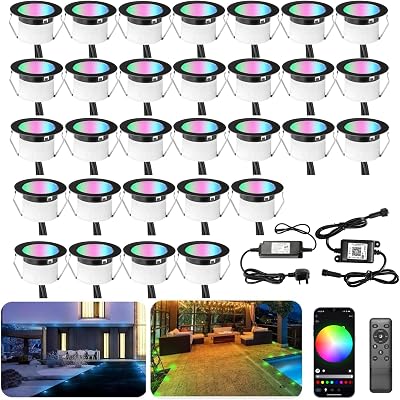 INDARUN RGBW WiFi LED Decking Lights 12V IP67 Ø45mm 30 Pack