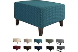 MAXIJIN Jacquard Ottoman Cover Slipcovers Folding Storage Stool Furniture Protector Cover Soft Thick Rectangle Foot Rest Slipcover with Elastic Bottom (Ottoman Small, Peacock Blue)