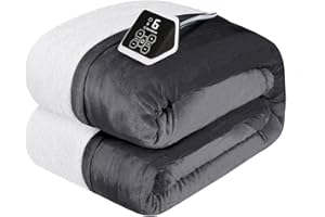 Westinghouse Heated Blanket Twin Size, Soft Flannel to Sherpa Electric Blanket with 10 Heating Levels, 12 Hours Auto Off, Fast Heating, Machine Washable, 62x84 Inch, Charcoal