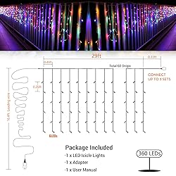 Toodour Icicle Chrismtas Lights Outdoor, 29.5ft 360