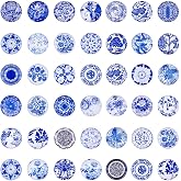 Craftdady 200Pcs Blue White Flower Printed Glass Cabochons 10mm Flat Back Half Round Dome Cabochon Tiles for Jewelry Making