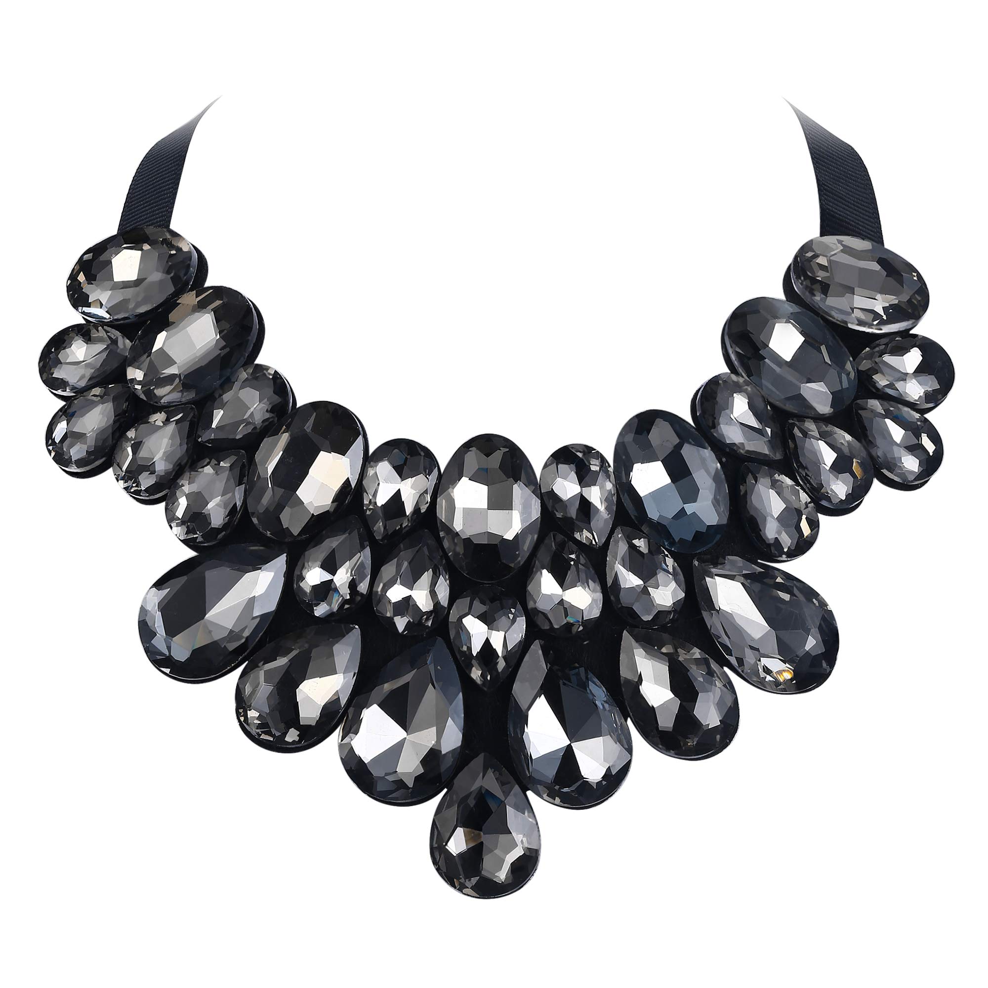 Ever Faith Costume Statement Collar Necklace for Women, Crystal Choker Necklaces for Banquet for Cocktail Grey