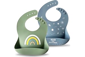 Moonkie Silicone Baby Bibs Set Of 2 | BPA Free Waterproof | Soft Flexible Adjustable Silicone Bibs for Babies & Toddlers(Tradewinds/Sage)