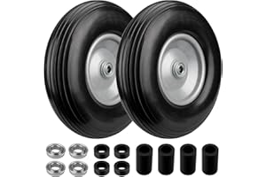 Midcos 2 Pack 4.00-6 Tire Flat Free, 13 Inch Wheelbarrow Tires with 5/8" or 3/4" Bearings, 4.00-6 Solid Tires and wheels Replacement for Wheel Barrow, Garden Cart, Hand Truck, Includes Adapter Kit