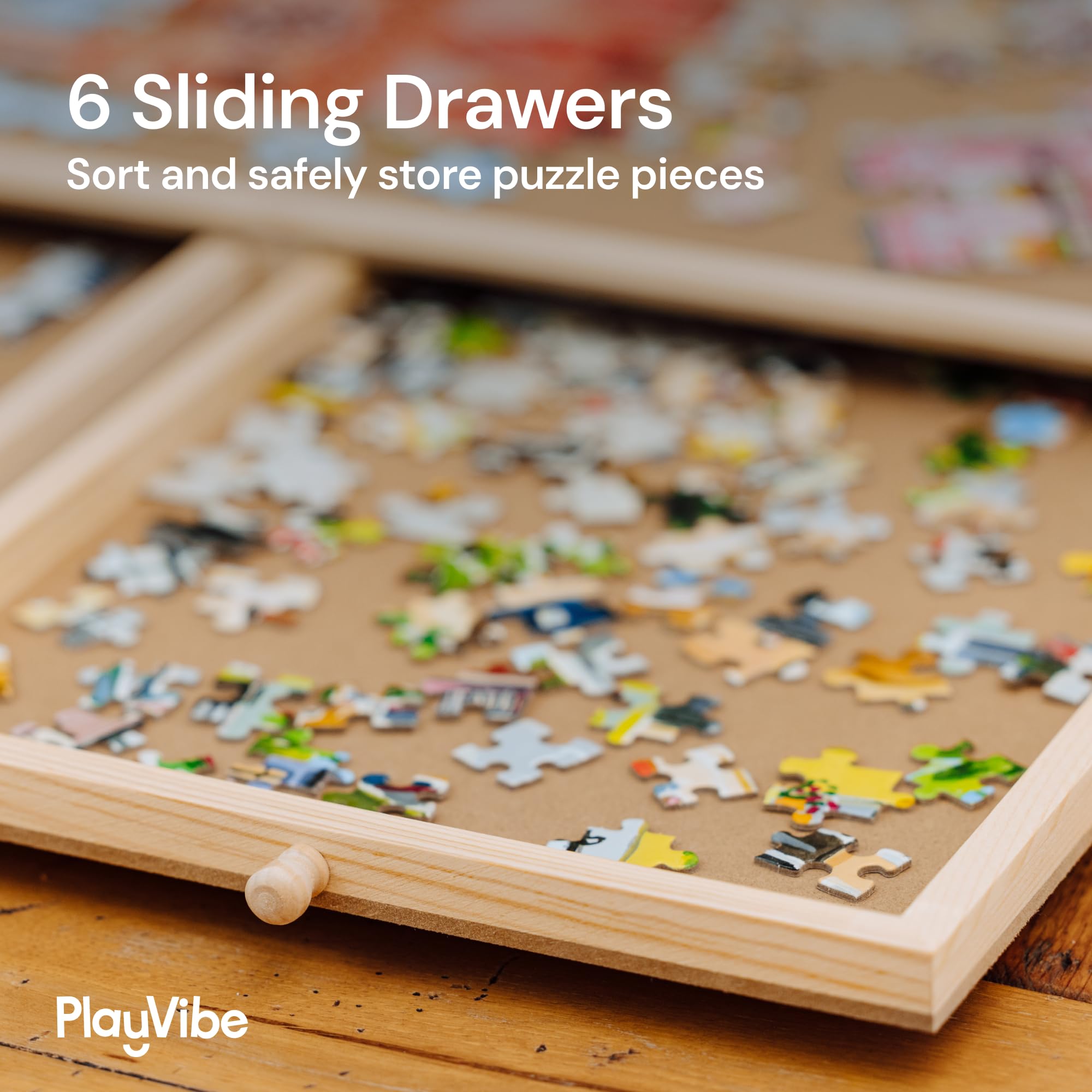 PlayVibe 1500 Piece Puzzle Board with Drawers and Cover - Jigsaw Solve Station - Portable Puzzle Table with Drawers, Tray & Accessories - Raised Edges to Prevent Slipping