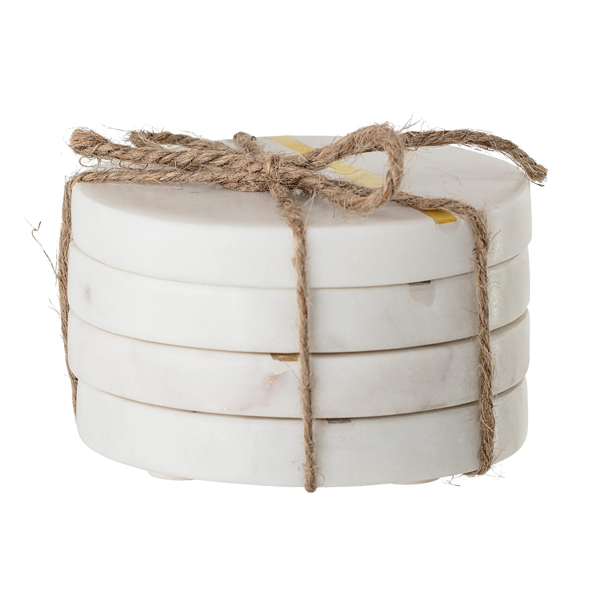 Bloomingville AH0019 White Striped Gold Pieces Marble Coasters with Metal Inlay (Set of 4), 4 Inch