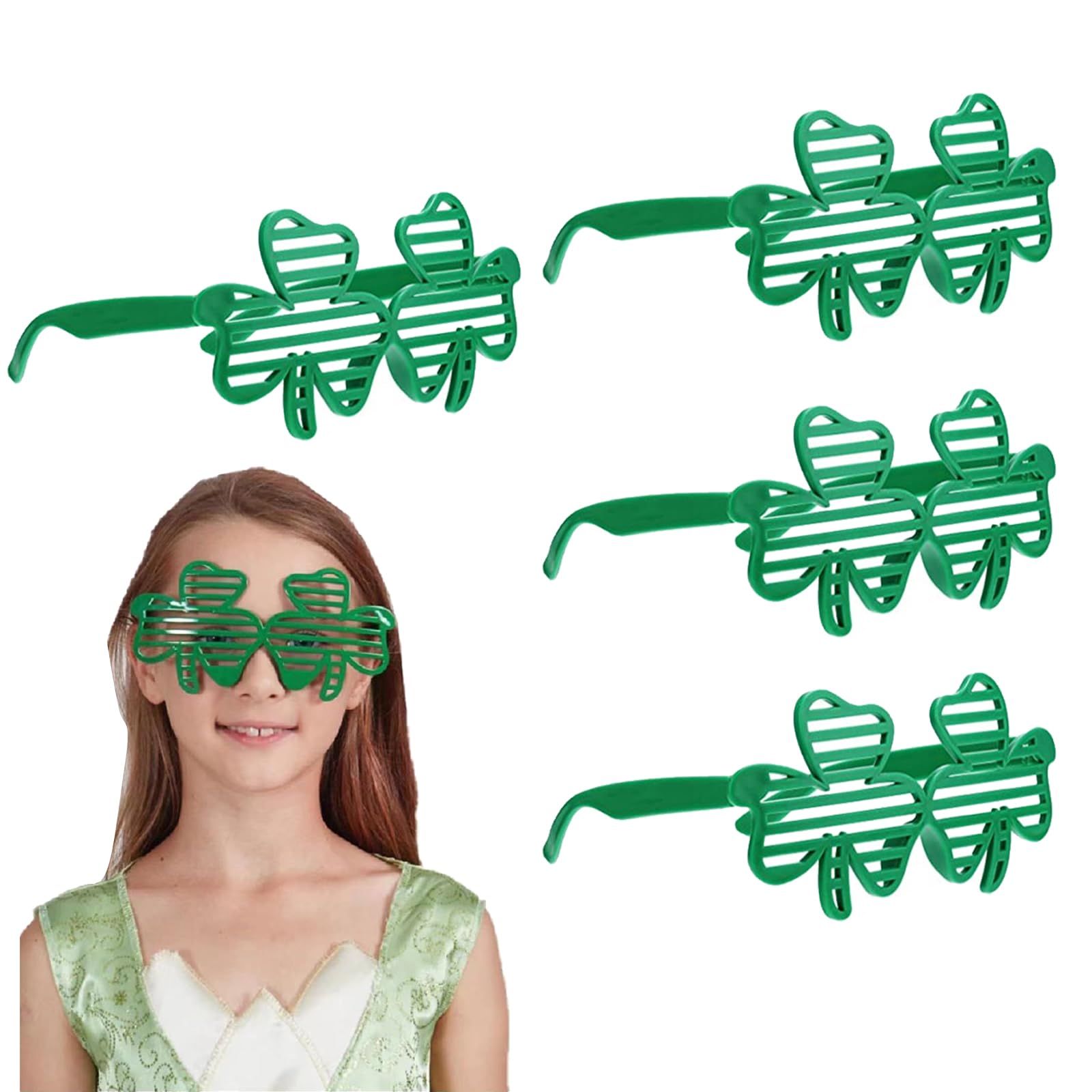EULAPGOE 4 Pairs St Patricks Day Shamrock Glasses, Irish Green Clover Shutter Glasses, Leprechaun Costume Accessories for Men Women Party Favors Supplies