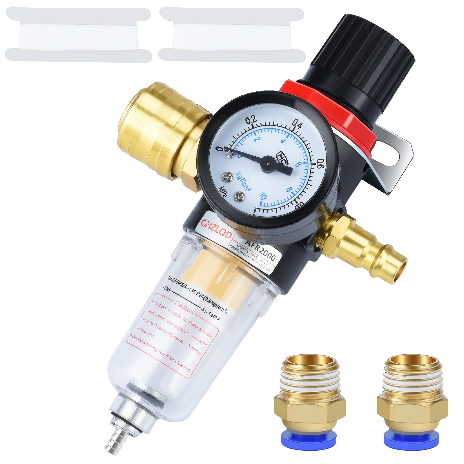 Nutmanel 1/4" Air Pressure Regulator, Compressed Air Pressure Regulator, BSP Air Filter Regulator Compressor with German Quick Couplings, Air Compressor Accessories with Water Separator