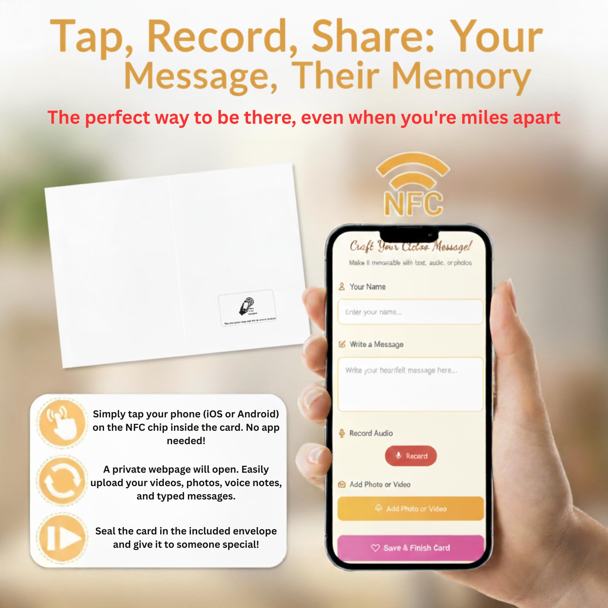 Ctctoo NFC Birthday Card – Smart Digital & Recordable Greeting Card with Tap-to-Share Messages, Voice, Photos & Videos – Personalized Gift for Him or Her with Built-in NFC Chip
