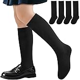 Cozypower 4 Pairs Calf Knee High Sock for Girl Kid Boy, Cotton School Uniform Unisex Solid Seamless Sock for Dress