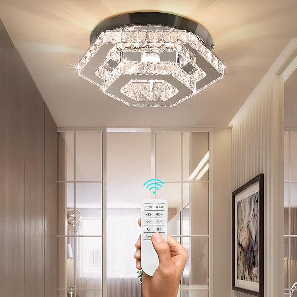 CXGLEAMING MODERN CHANDELIER CRYSTAL FLUSH MOUNT CEILING LIGHT LED PENDANT LAMP DIMMABLE CHANDELIER FOR DINING ROOM LIVING ROOM BEDROOM KITCHEN HALLWAY(REMOTE CONTROL)