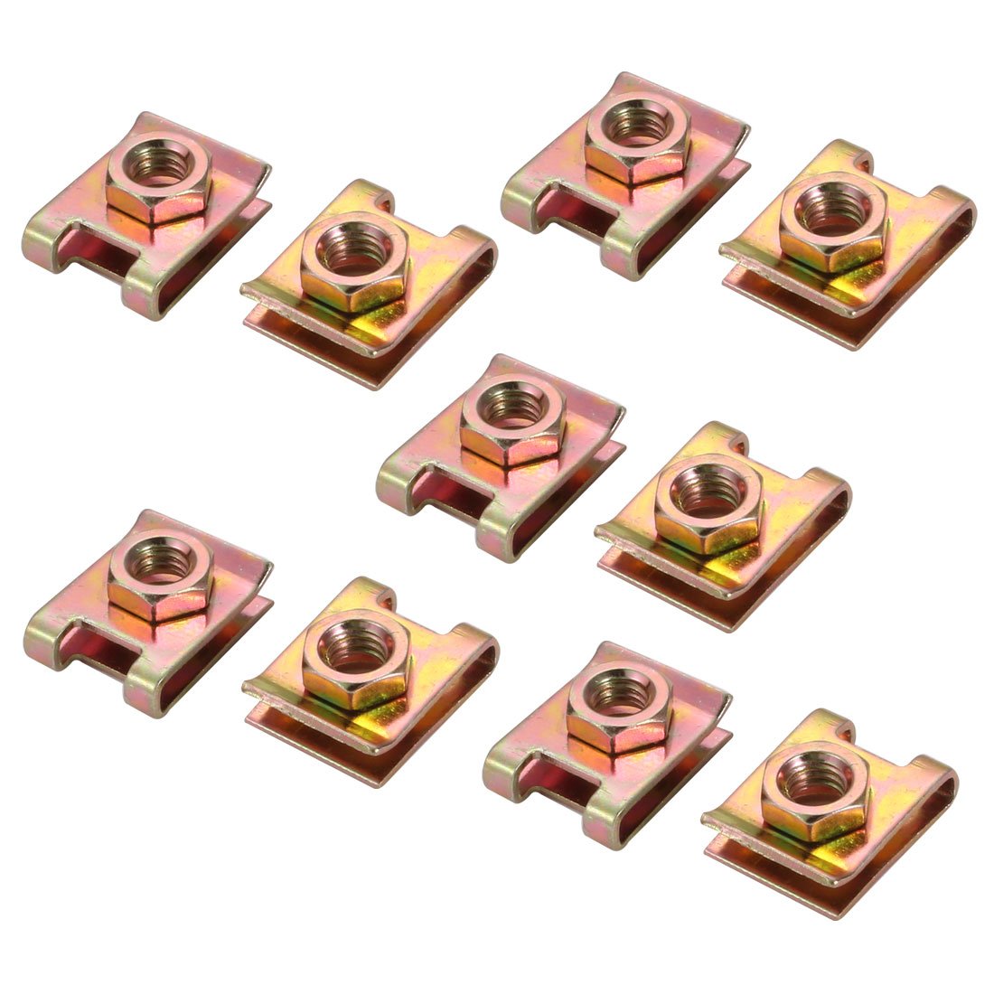 Sourcingmap 10pcs M6 Thread 65Mn Steel Zinc Plated Extruded U Type Nut Brass Tone 20mmx16mm