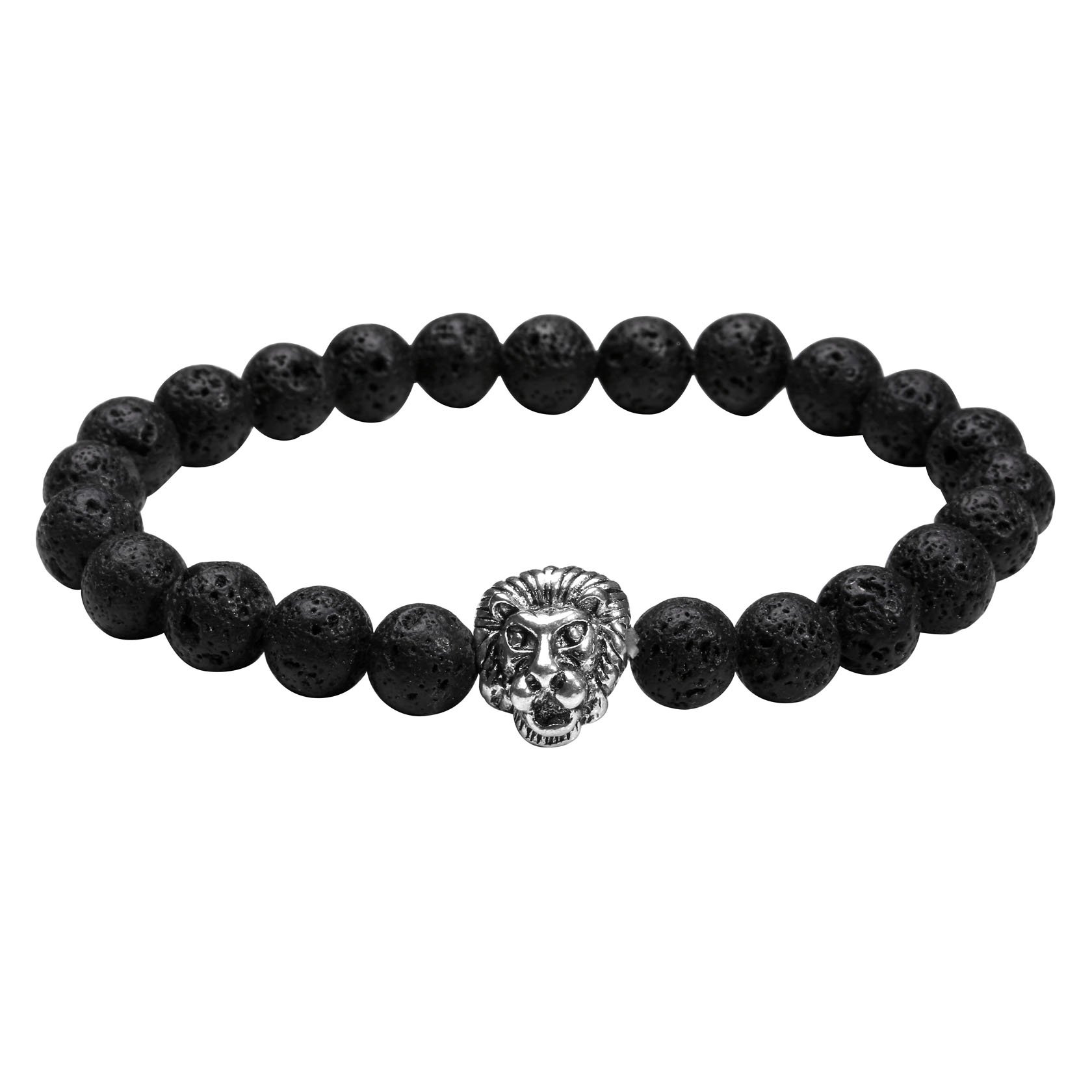MILAKOO Men Women 8mm Lava Rock Bracelet Beaded Lion Head Healing Reiki Yoga Bracelet