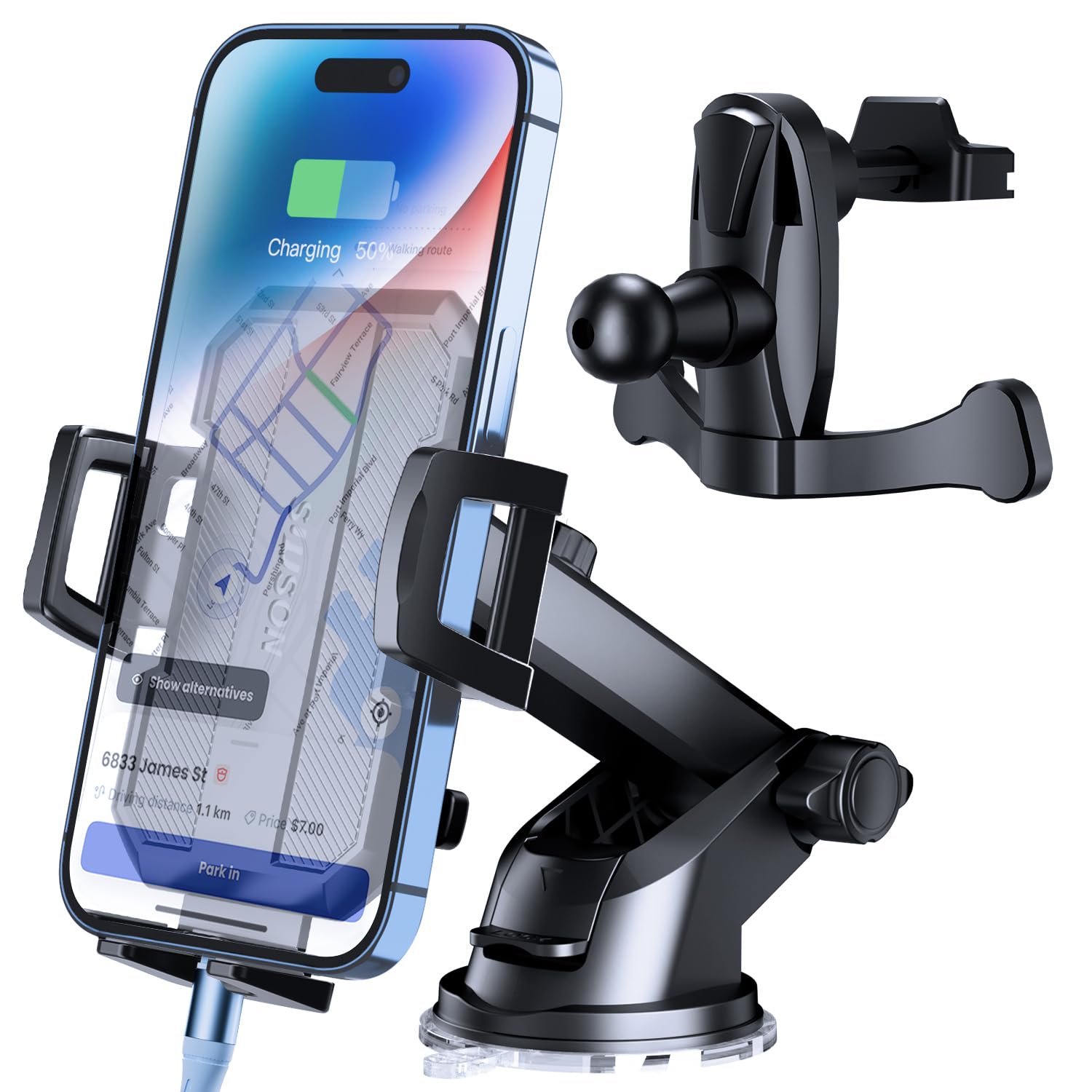 SUUSON Phone Holder for car -3in1 Long arm car Phone Holder Mount, Suitable for car Dashboard/Windshield/Vent, car Adjustable Phone Holder, Compatible with All Smart Phones and Cars