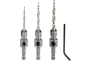 FTG USA #4#6#8 Tungsten Carbide Tipped Countersink Drill Bit with Tapered Drill Bit, 1/4 Inch Quick Change Hex Shank and Allen Wrench