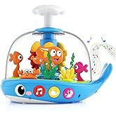 DUPHLAGT Baby Toys 6-12 Months - Toys for 1 Year Old Boy Girl Birthday Gift Press & Spin Aquarium Musical Light Up Infant Toys 12-18 Months - Bilingual Learning Toy for 1 2 Year Old (Blue)