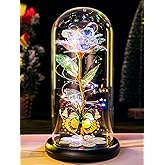 Valentines Day Rose Gifts for Her Birthday Gift for Women Galaxy Glass Rose in Glass Dome Forever Eternal Crystal Roses with Butterfly Valentines Day Gifts for Daughter Mom Wife Girlfriend Colorful