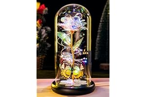 PUSUNY Christmas Rose Gifts for Women, Womens Gift for Christmas Birthday Gift Galaxy Glass Rose Forever Eternal Crystal Flower Light Up Roses in Glass Dome Butterfly Xmas Gifts for Mom Grandma Wife Colorful