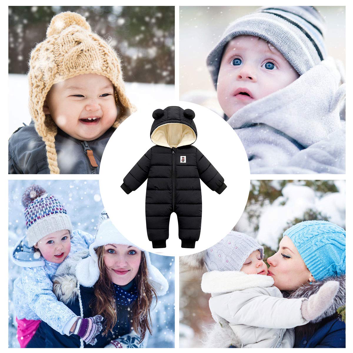 Happy Cherry Baby Snowsuit Winter Coat Warm Hoodie Romper Puffer Jacket