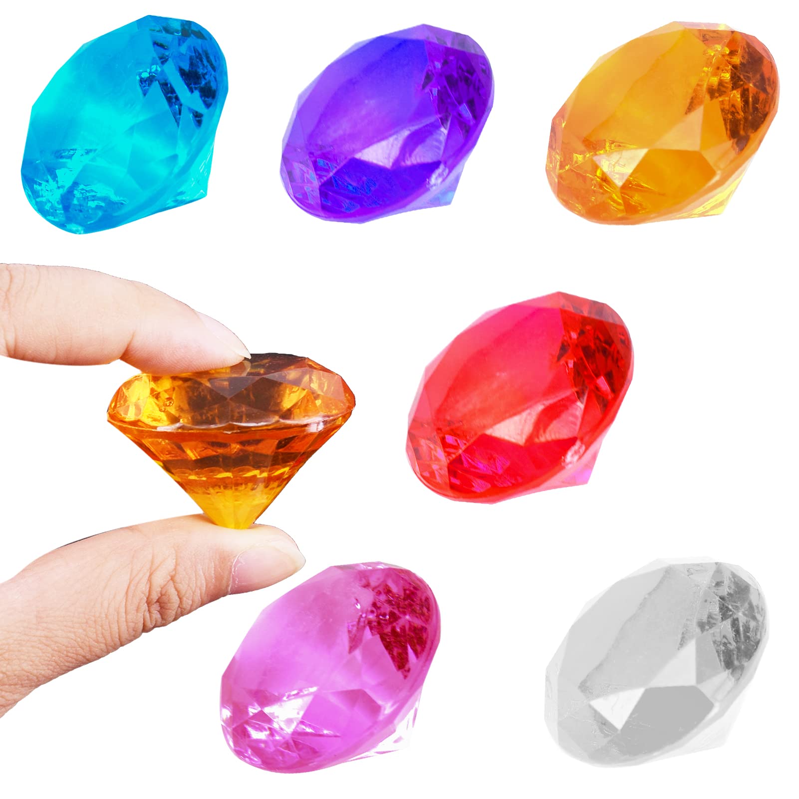 6Pcs 40mm Gemstones for Kids, Big Size Kids Diamond Toy Acrylic Diamond Gems Jewels Large Pirate Treasure Chest Hunt Toy Fake Plastic Children Crystals for Party Favors Wedding Decorations Vase Filler
