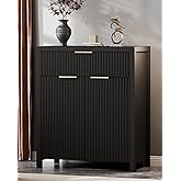 Lulive Black Fluted Storage Cabinet with Drawers Buffet Sideboard Cabinet with Adjustable Shelves for Kitchen Living Room, Kitchen, Entryway