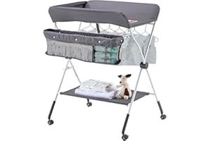 VEVOR Baby Changing Table, Foldable Diaper Change Station with Side Basket, Adjustable Height Portable Changing Table with Lo