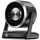 Coolhill USB Desk Fan for Bedroom: 100 Speeds Digital Display Quiet Table Negative Ion Fan with Turbo Airflow, 90° Rotating Small Rechargeable Battery Desktop Fans for Home Office Black