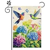 Hummingbirds Hydrangeas Flower Garden Flag Spring Colorful Floral Welcome Yard Outdoor Flag Double Sided 12x18 Inch