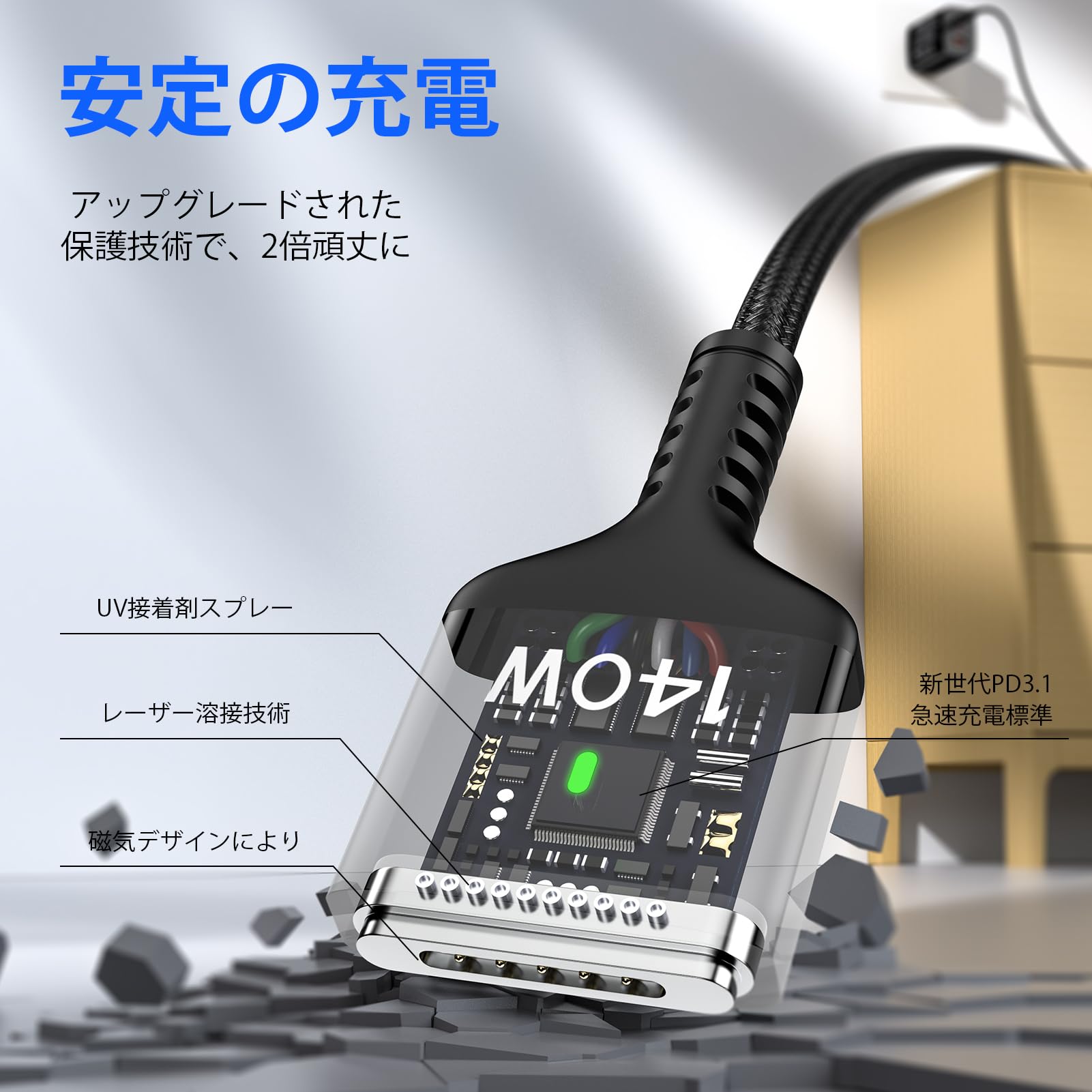 Haoano 140W Macbook Pro充電ケーブル 0.9M USB-C to Mag-Safe 3 磁気充電ケーブル 高速充電PD3.1対応 Macマ グネット充電コード 強力な磁気 高耐久ナイロン編組 Macbook air(13”/15”、M2/M3、2024/2023/2022)、MacBook Pro（16”/14”，2024/2023/2021）など対応 ブラック